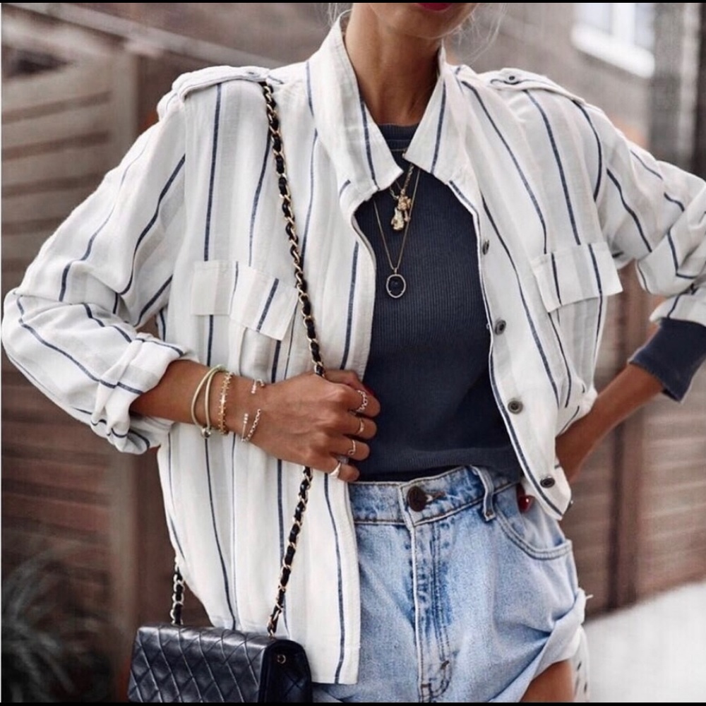 NWT Rails Rowen Military Blue/Beige striped Jacket XS